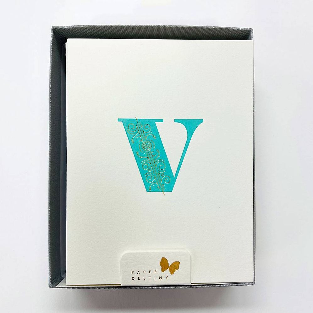 Monogram Letterpress V Stationery Set