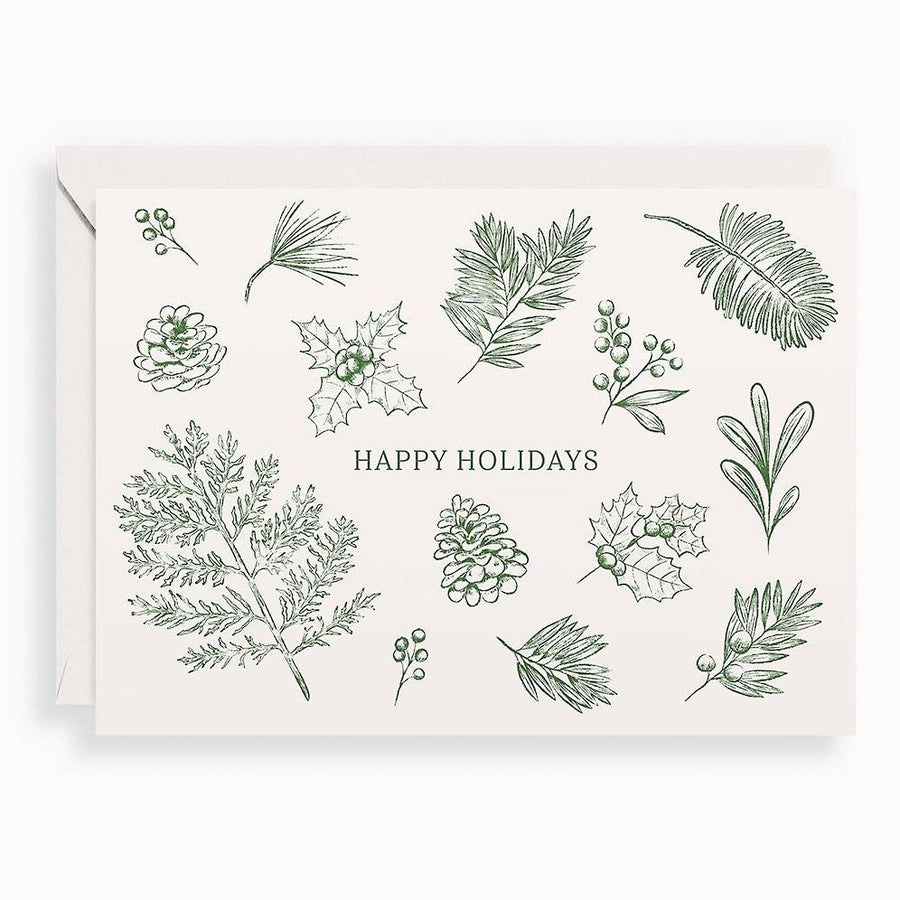 Delicate Greenery Holiday Lettepress Card