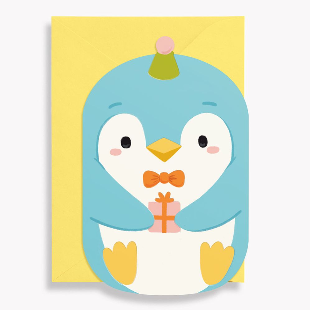 Present Penguin Die Cut Birthday Card