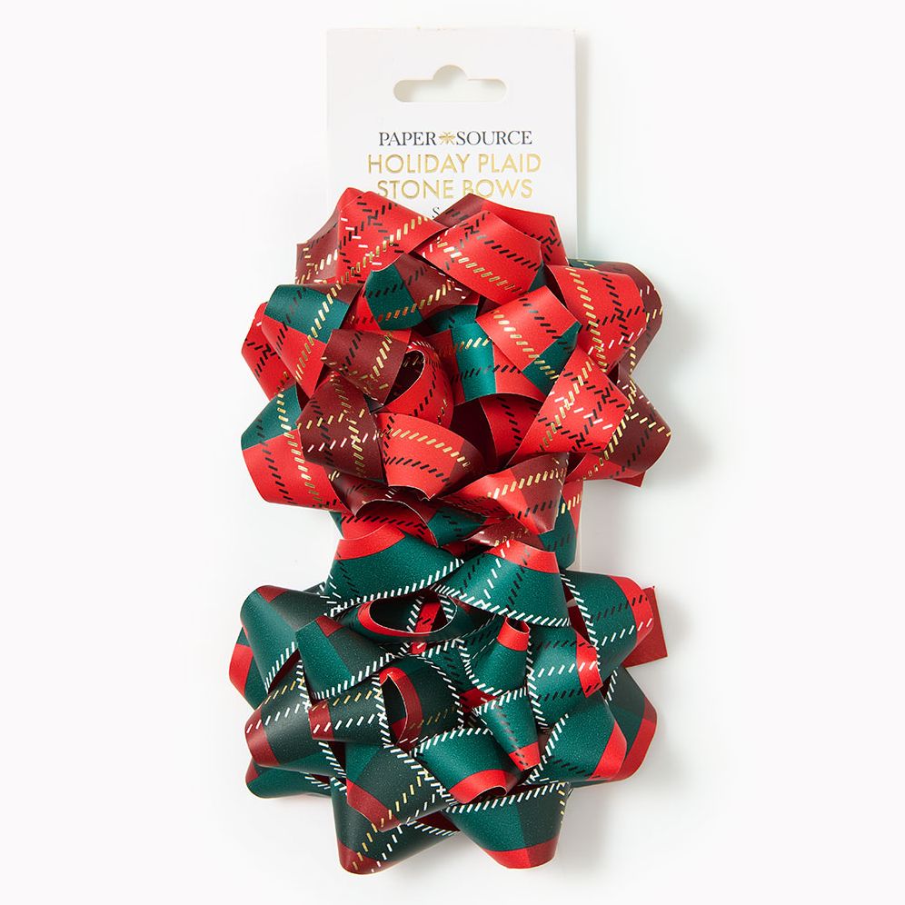 Holiday Plaid Stone Bows S/2