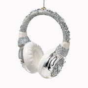 Silver Headphones Glass Ornament
