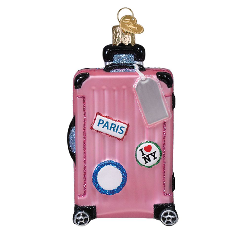 Pink Roller Suitcase Glass Ornament