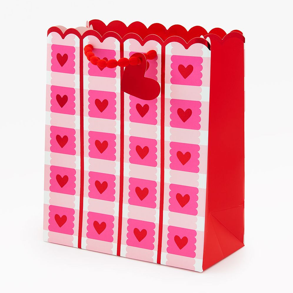 Plaid Scalloped Heart Medium Gift Bag
