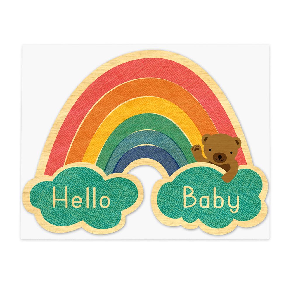 Rainbow Wood Hello Baby Card