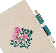 Paper Source A5 Embroidered Floral Bookcloth Journal Cover with Pen Loop Closure