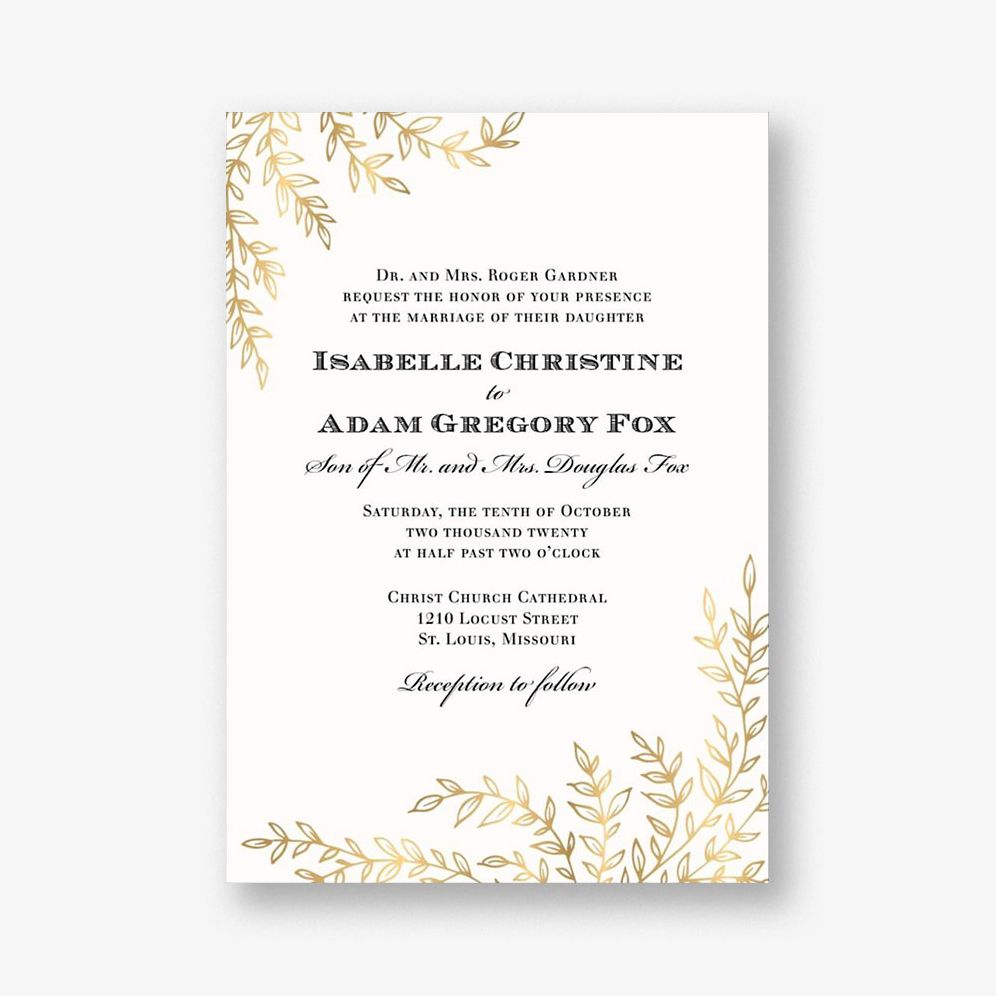 Foil Leaves Wedding Invitation