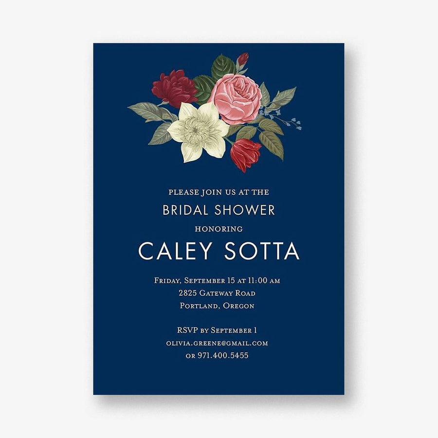 Vintage Floral On Navy Bridal Shower Invitation