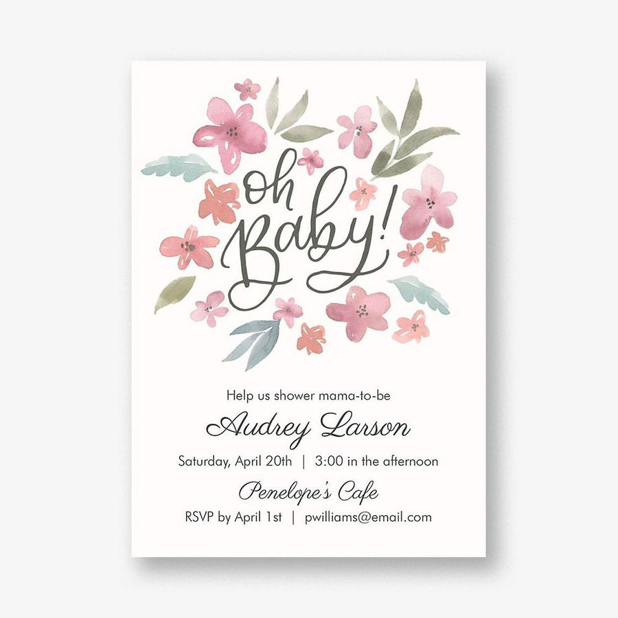Watercolor Floral Baby Shower Invitation