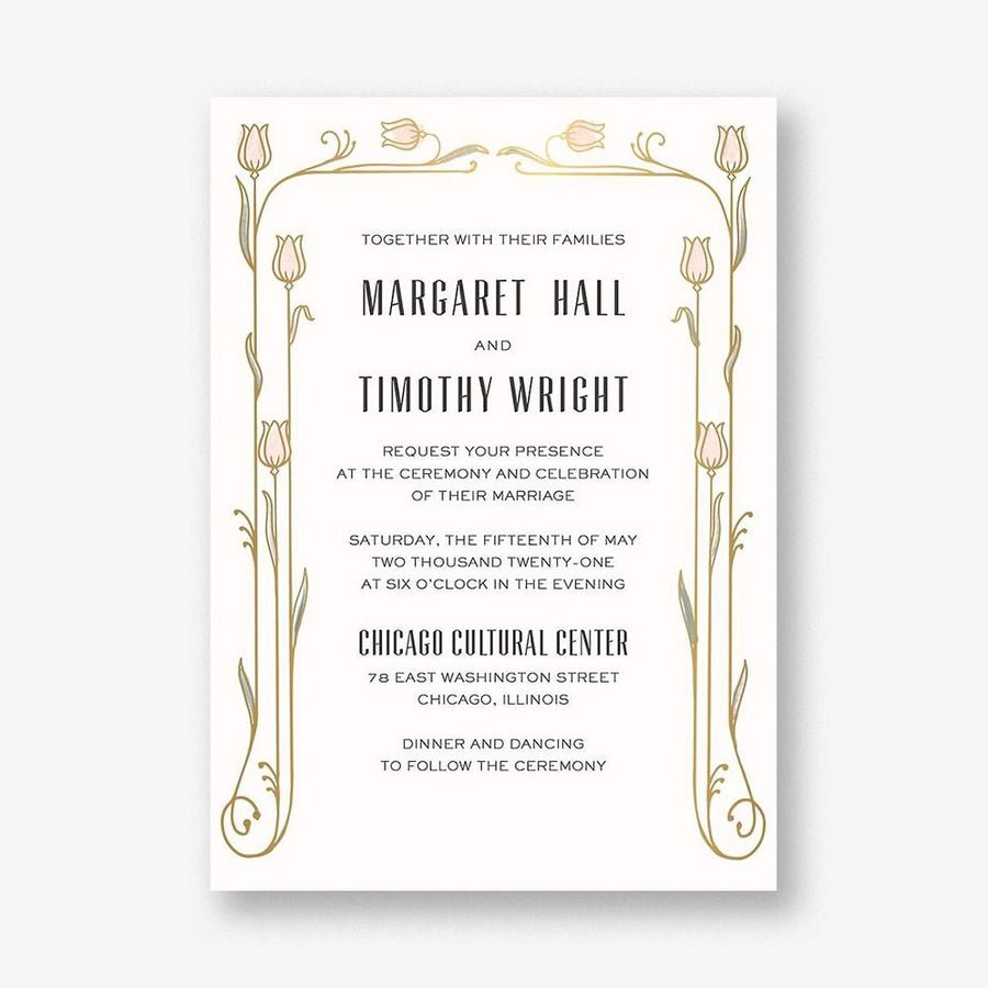 Nouveau Tulips Foil Stamped Wedding Invitation