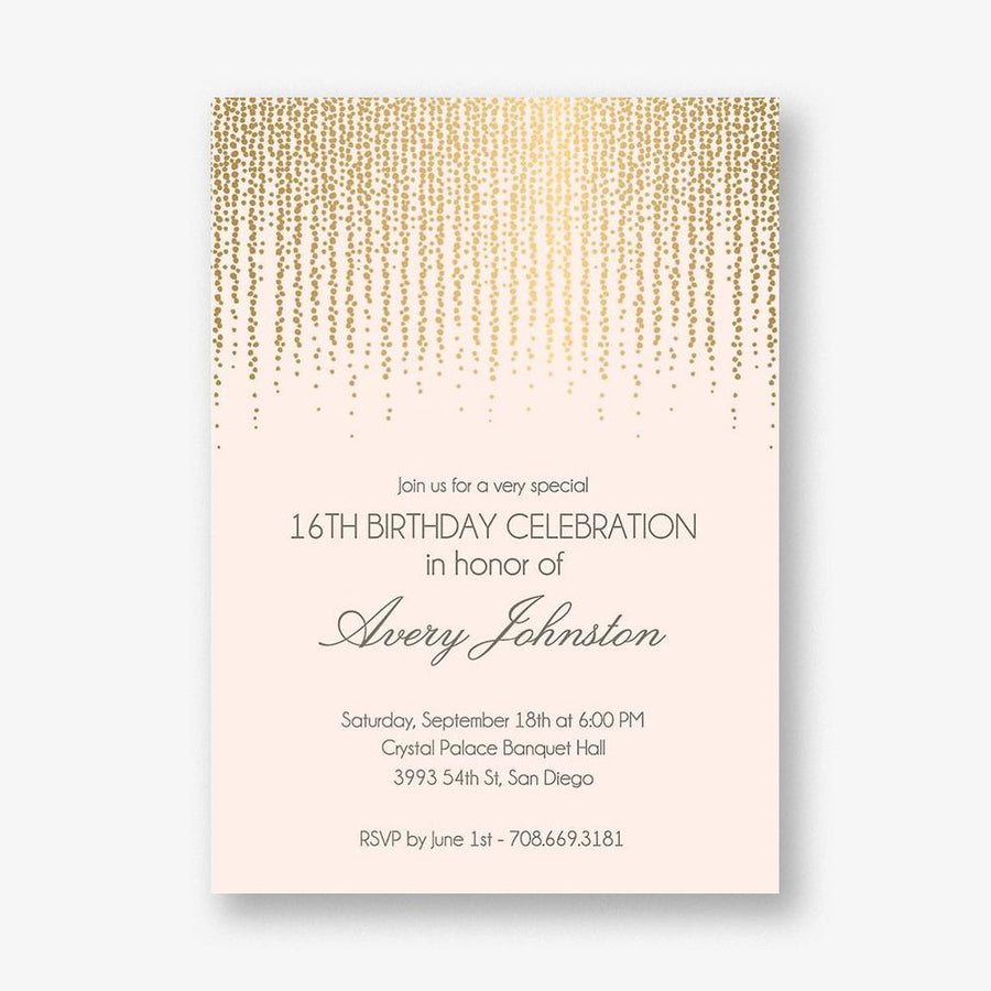 Gold Foil Stamped Chandelier Birthday Party Invitation
