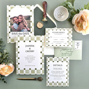 Organic Check Green Wedding Invitation