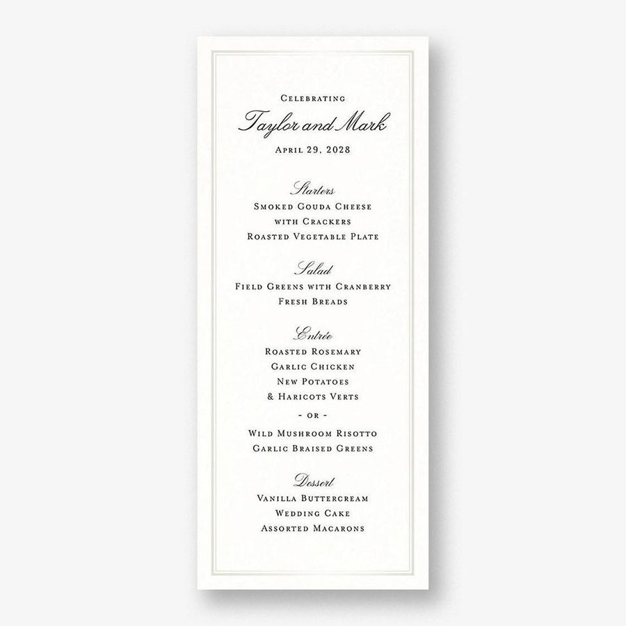 Timeless Elegance Menu