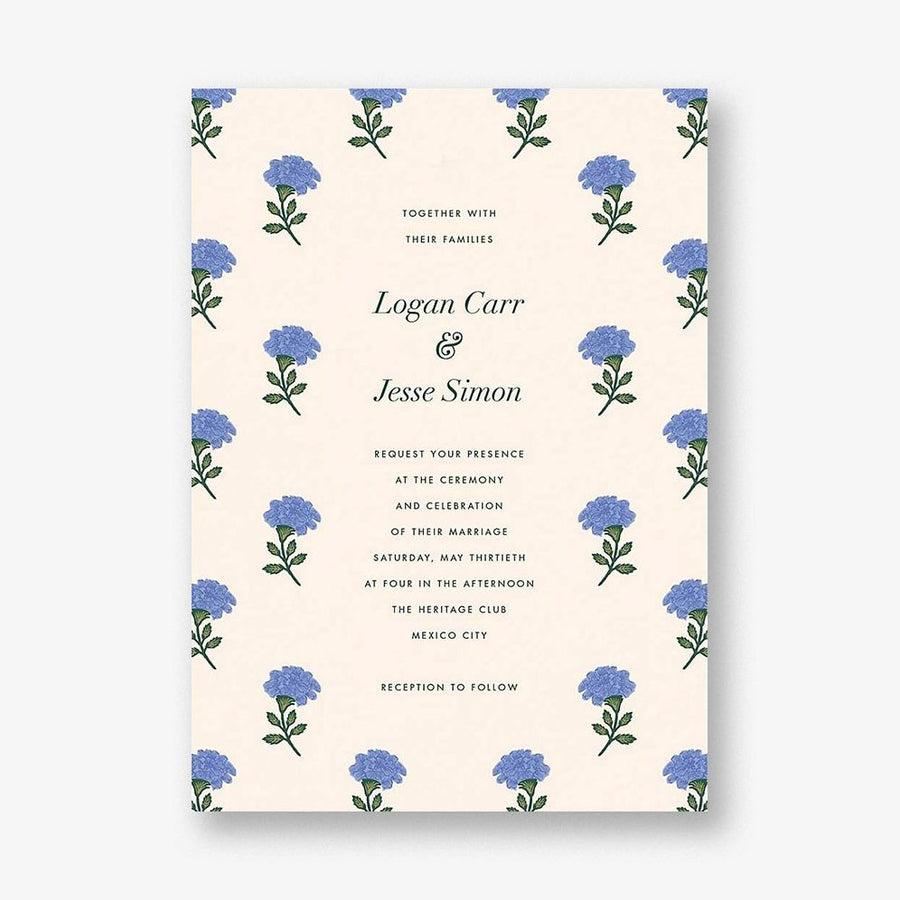 Dianthus Floral Blue Wedding Invitation