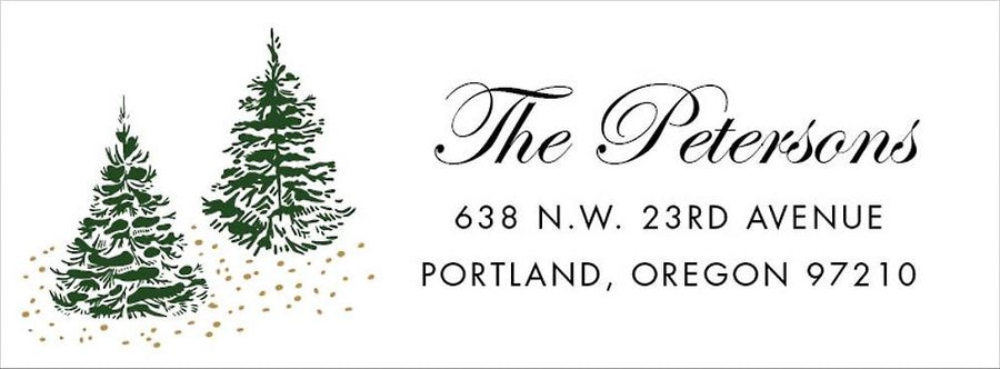 Snowy Winter Green Tree Holiday Return Address Label