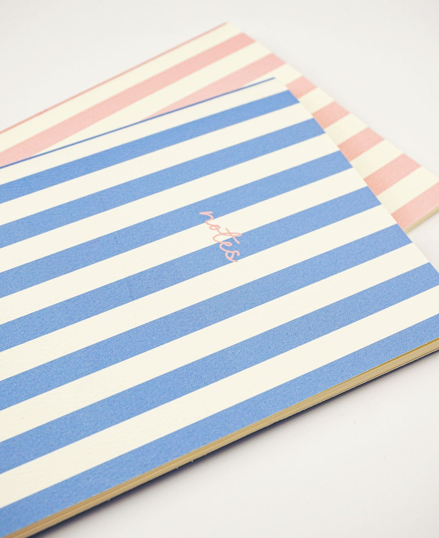 Handmade Striped Notebook 2PK Blue/Pink