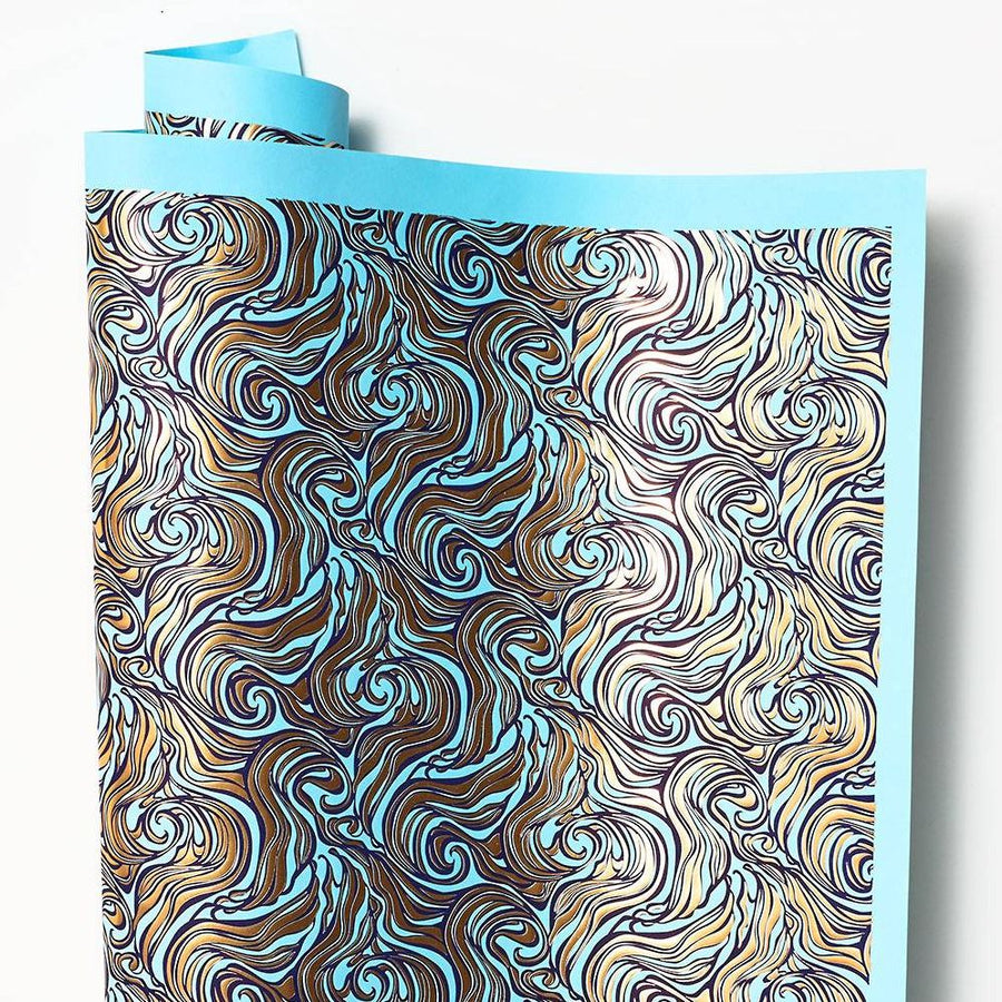 Gold Wavy Marble on Blue Fine Paper
